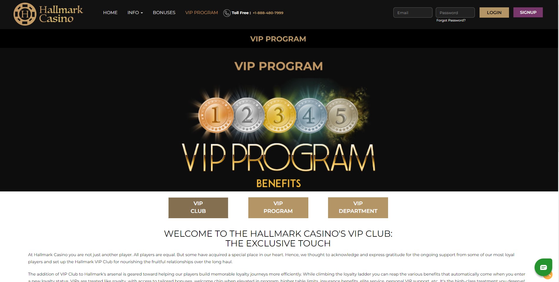 Vip program at hallmark casino