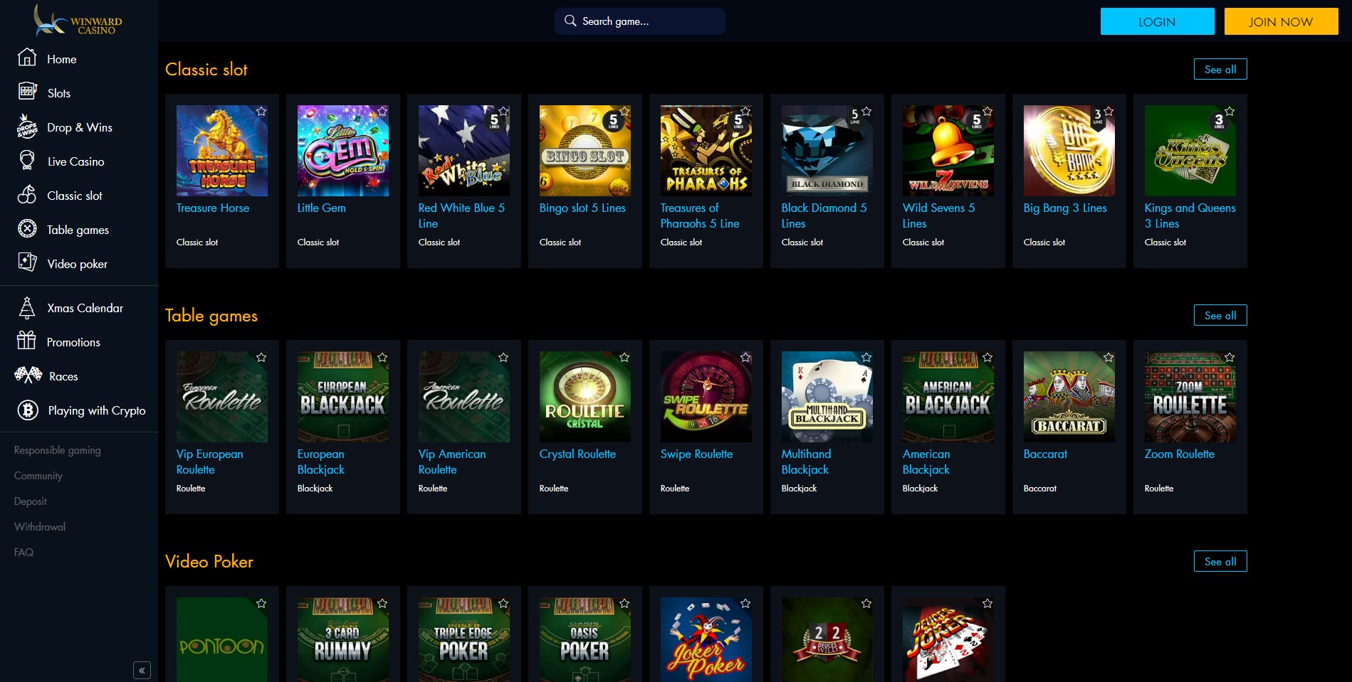 Winward Casino games