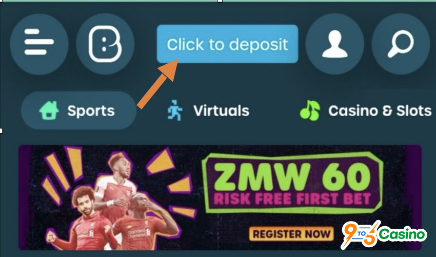 An image showing the 'click to deposit' button on bongobongo bet 